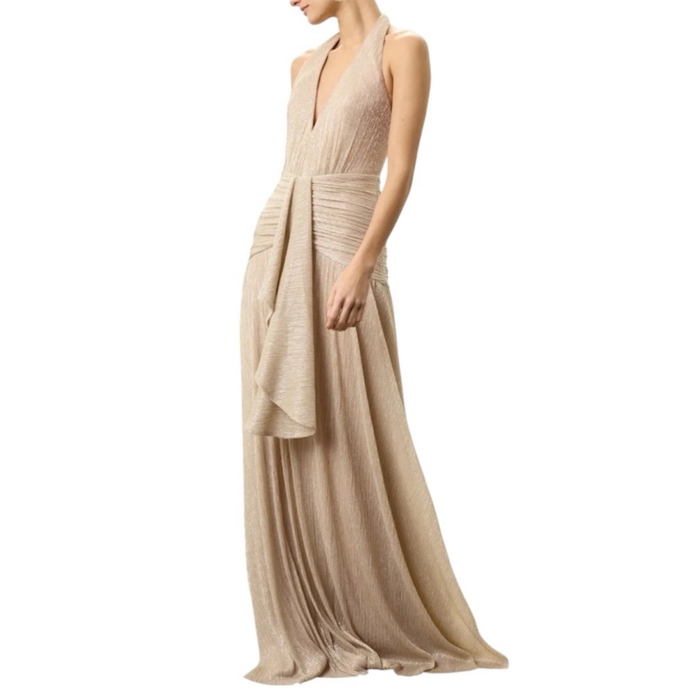 NWT PATBO Lurex Draped Maxi Dress in Champagne